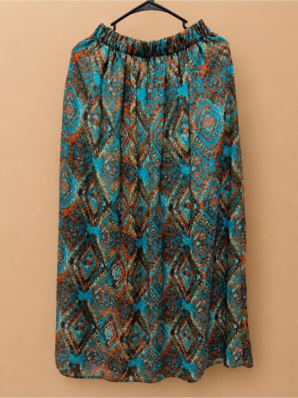 miami Turquoise & Brown Printed Elastic Waist Maxi Skirt